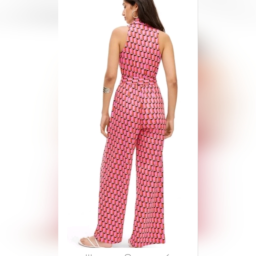 Diane Von‎ Furstenberg Target Collared Sleeveless Pink Geo Jumpsuit Size Medium - Picture 3 of 9